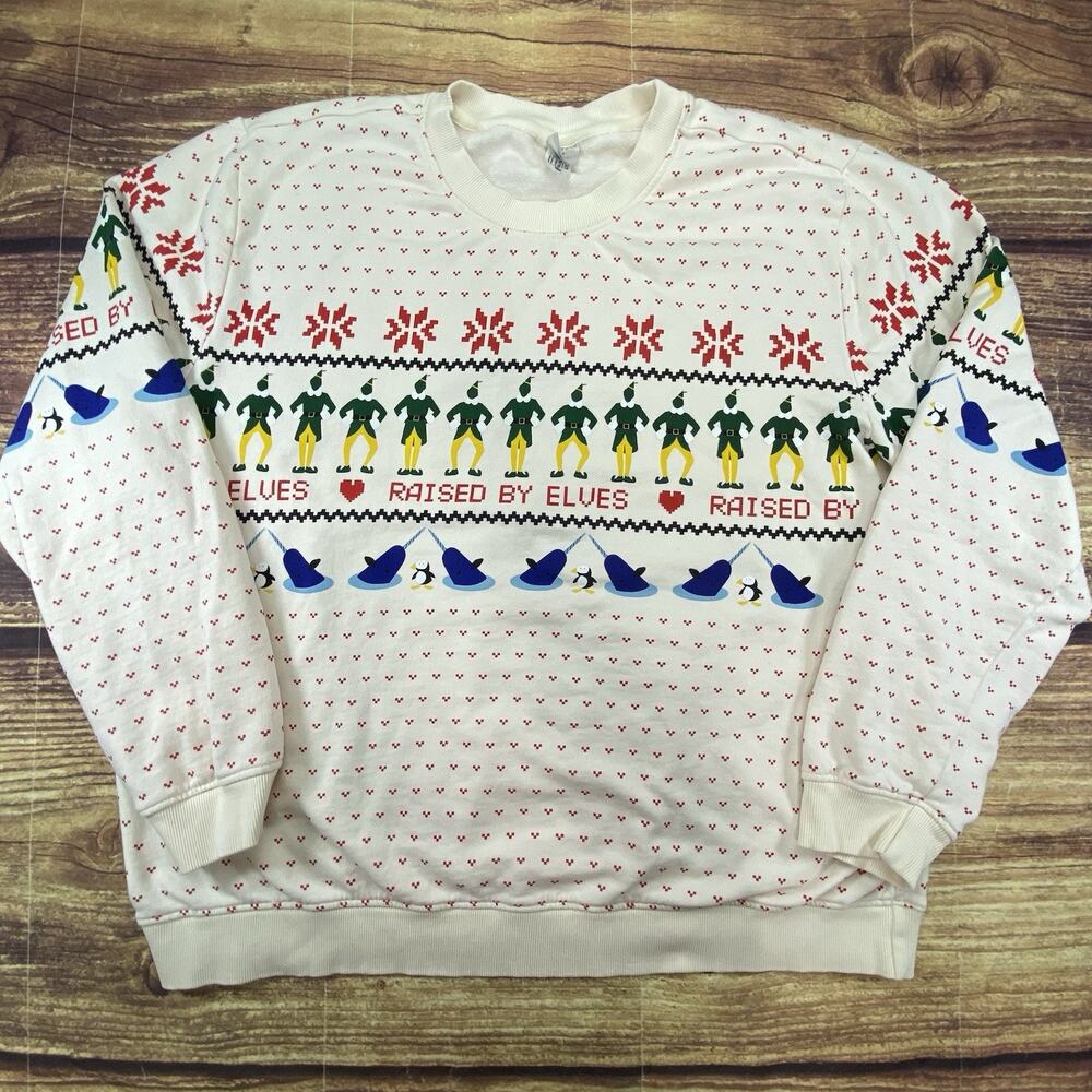 Hanna Andersson Elf Movie Raised By Elves Christmas Sweatshirt Adult Sz XXL